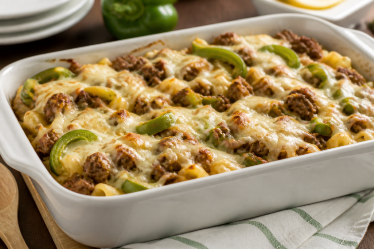 Ground Beef Philly Cheesesteak Casserole – A Cozy, Crowd-Pleasing Comfort Dish
