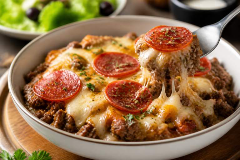Low Carb Ground Beef Pizza Bowl – Big Pizza Flavor Without the Crust