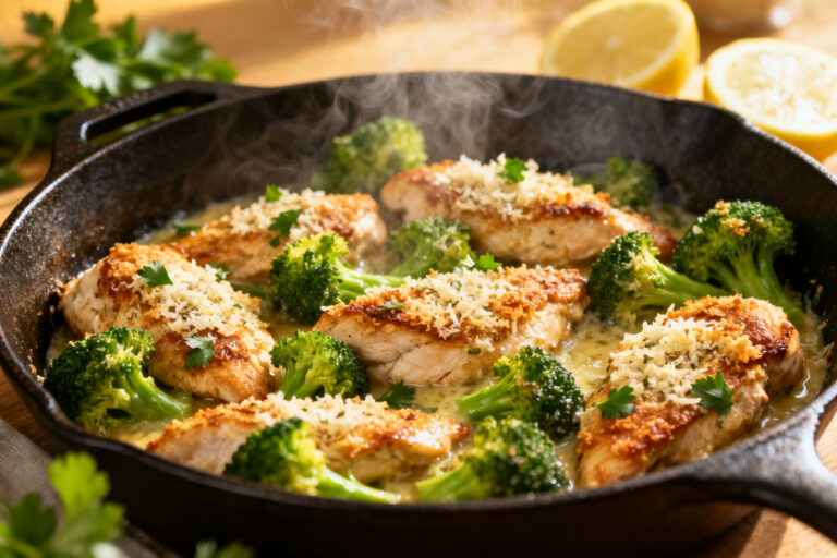 Garlic Parmesan Chicken & Broccoli Skillet – A Weeknight Favorite With Big Flavor