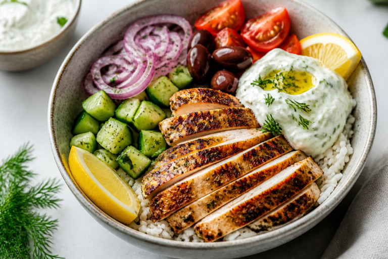 Greek Chicken & Tzatziki Bowls – A Fresh, Flavor-Packed Meal