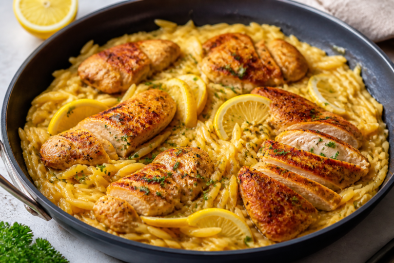 Lemon Garlic Chicken Orzo Skillet – Bright, Comforting, One-Pan Dinner