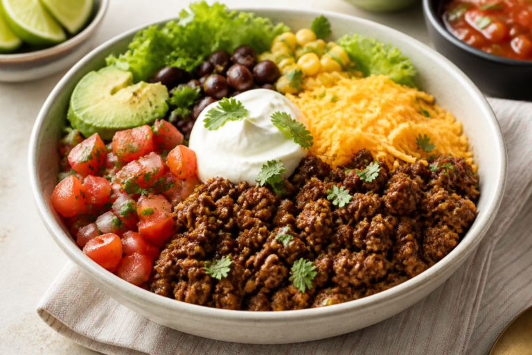 High Protein Ground Beef Taco Bowls – Simple, Satisfying, and Meal-Prep Friendly