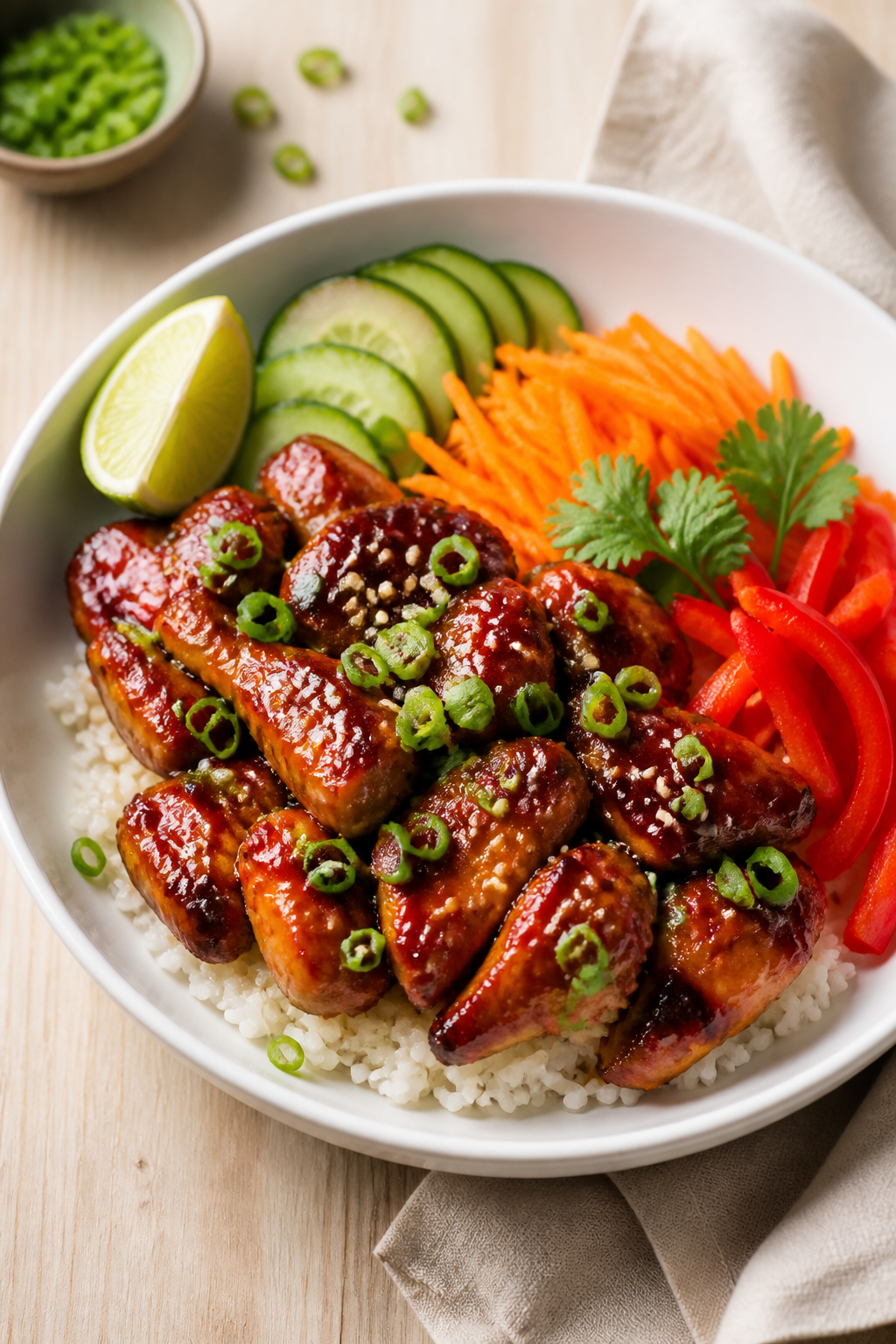 Final plated bowl — Vibrant, restaurant-quality presentation: A beautifully composed Sticky Honey 