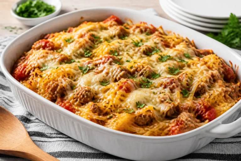 Cheesy Ground Turkey Spaghetti Squash Casserole – Cozy, Satisfying, and Weeknight-Friendly