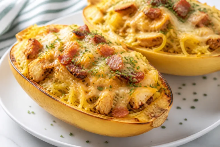 Loaded Chicken Bacon Spaghetti Squash Boats – A Cozy, Satisfying Dinner