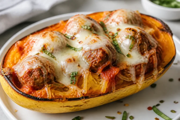 High Protein Chicken Meatball Spaghetti Squash – A Satisfying, Lighter Comfort Meal