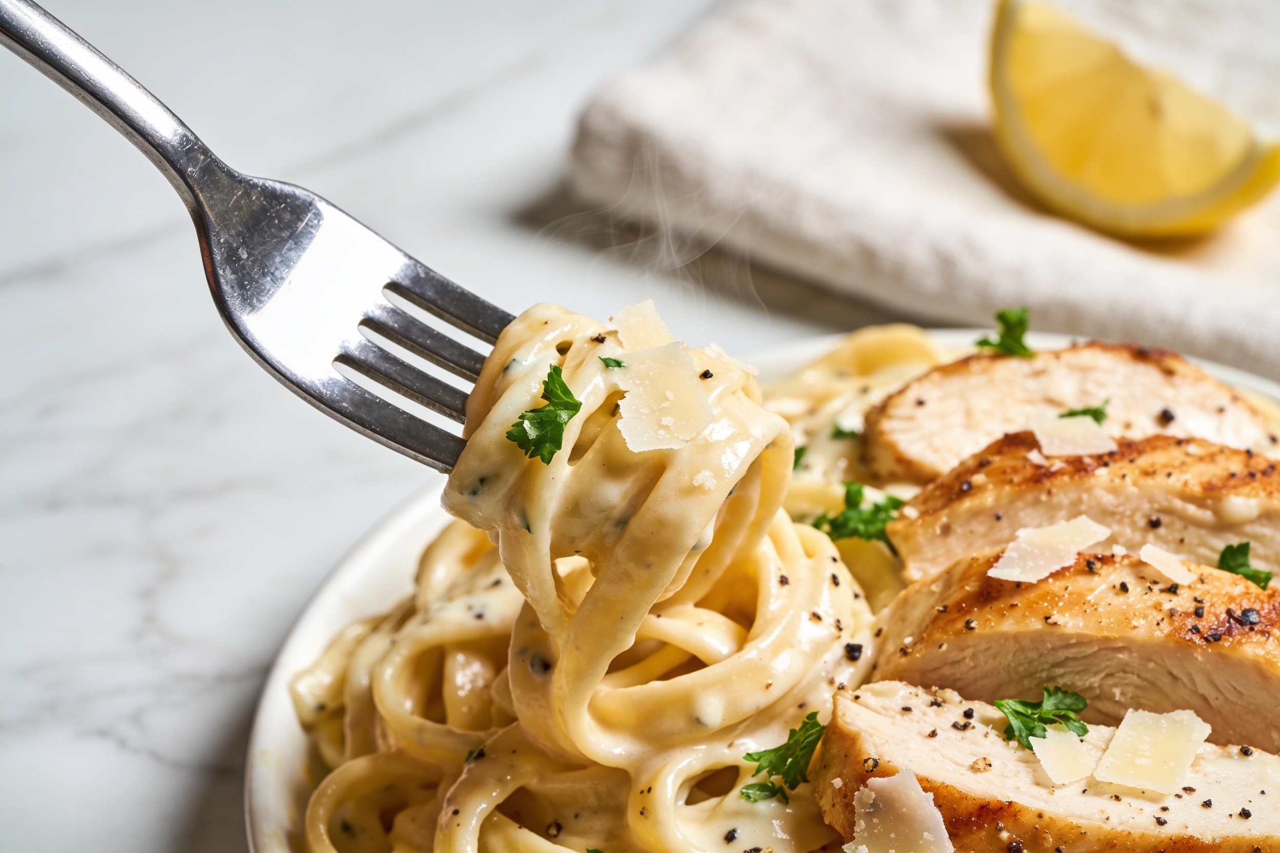 High Protein Chicken Alfredo Pasta