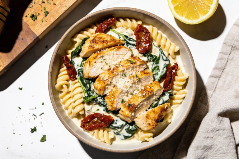 High Protein Tuscan Chicken Pasta