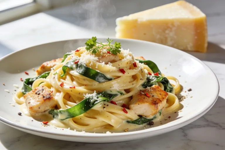 High Protein Chicken Spinach Parmesan Pasta