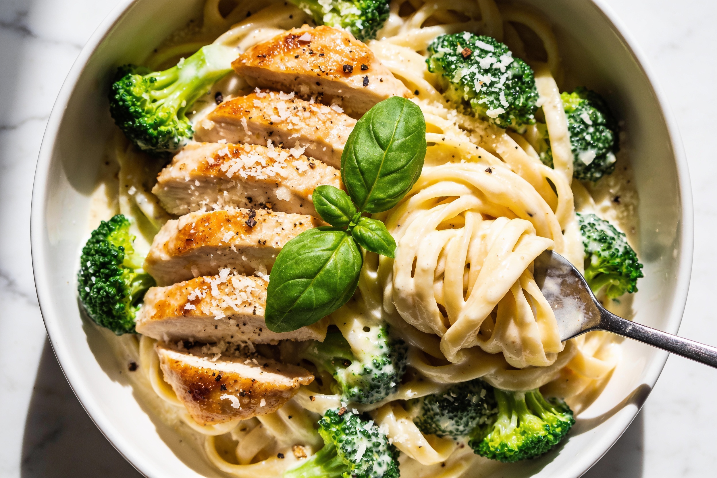 High Protein Chicken Broccoli Alfredo Pasta