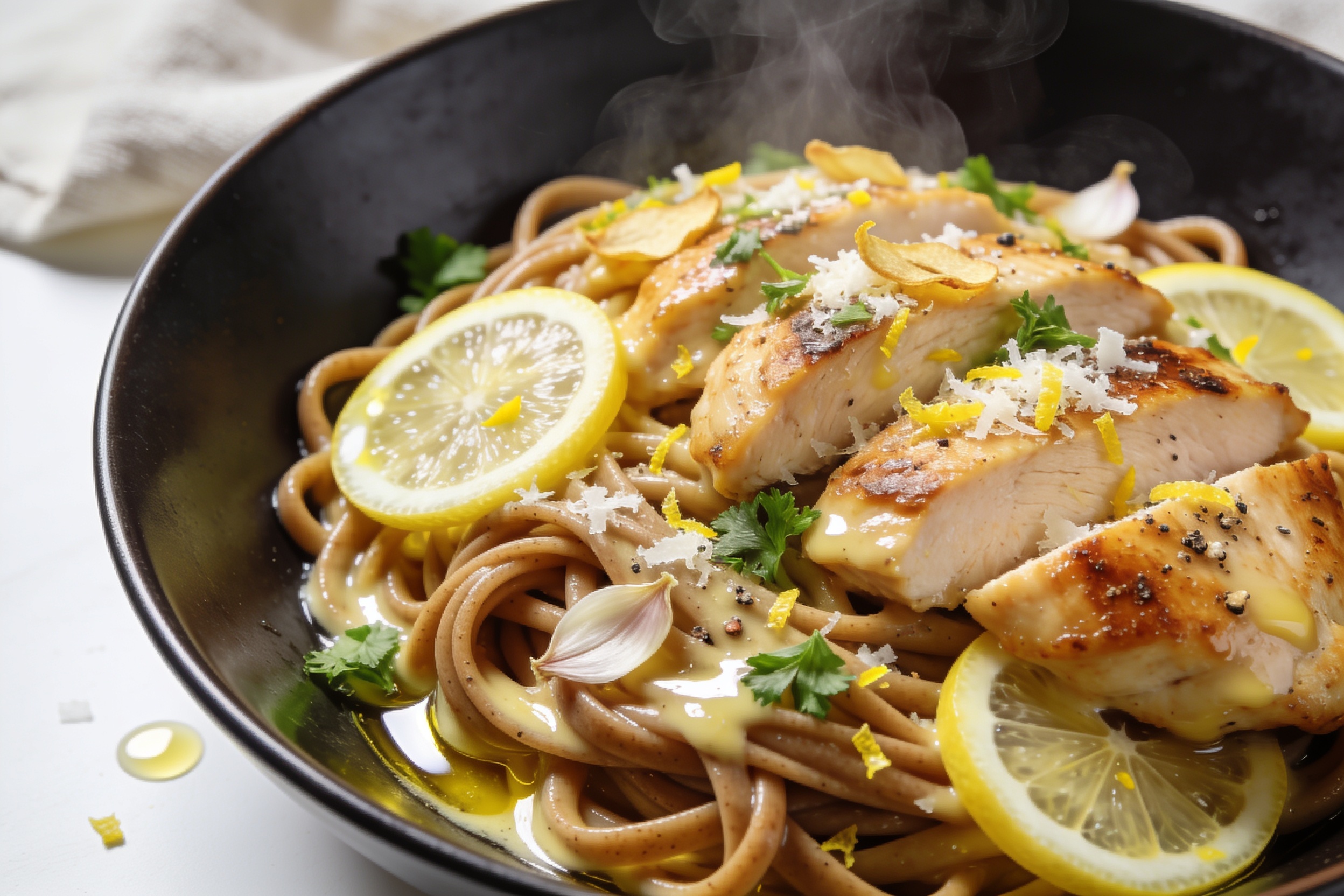 High Protein Lemon Garlic Chicken Pasta