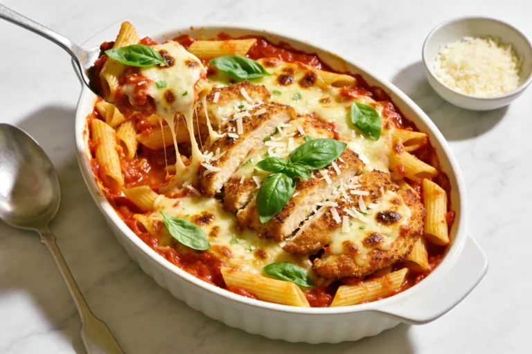 High Protein Chicken Parmesan Pasta Bake