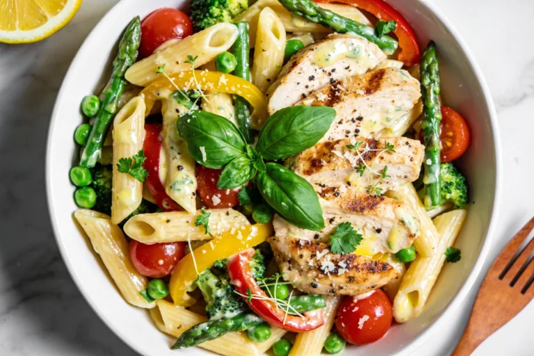 High Protein Chicken Primavera Pasta