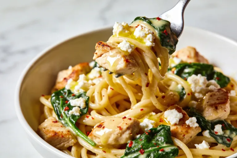 High Protein Chicken Feta Spinach Pasta