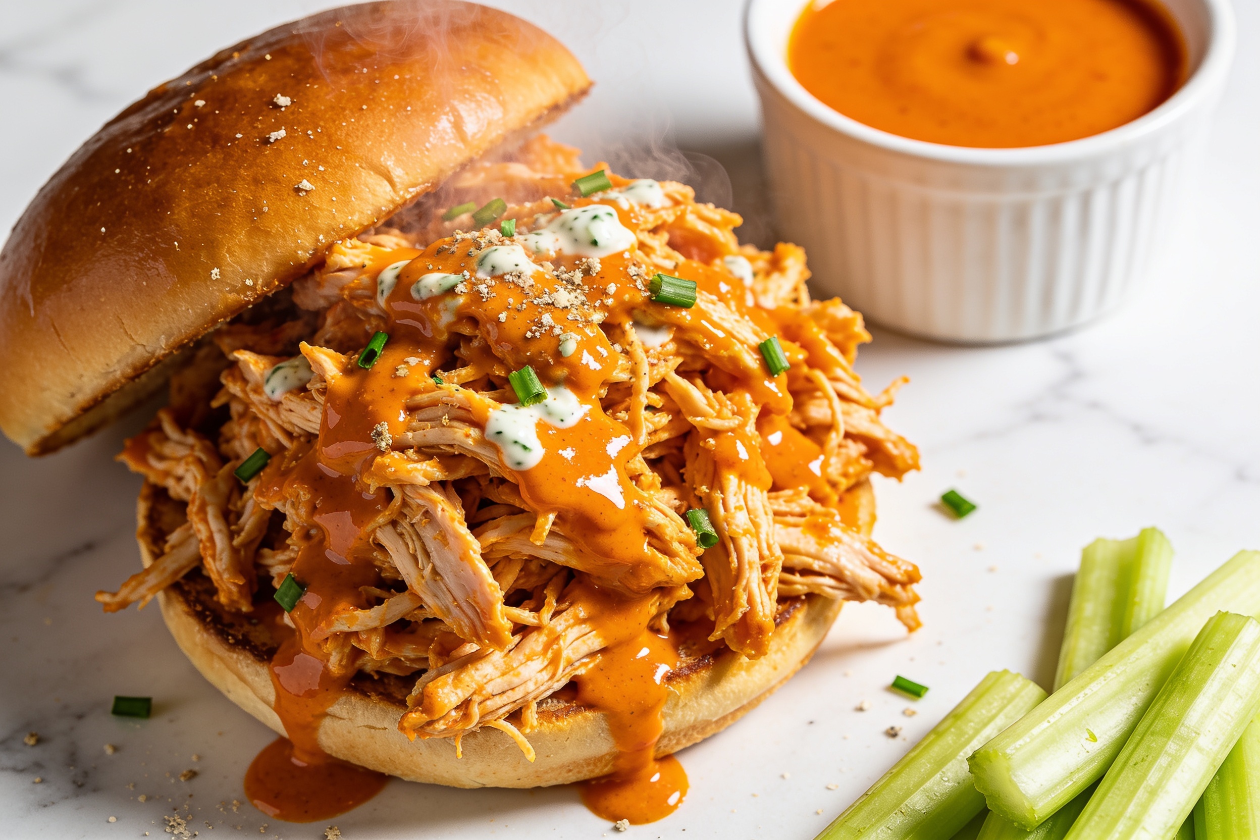 High Protein Crockpot Buffalo Chicken
