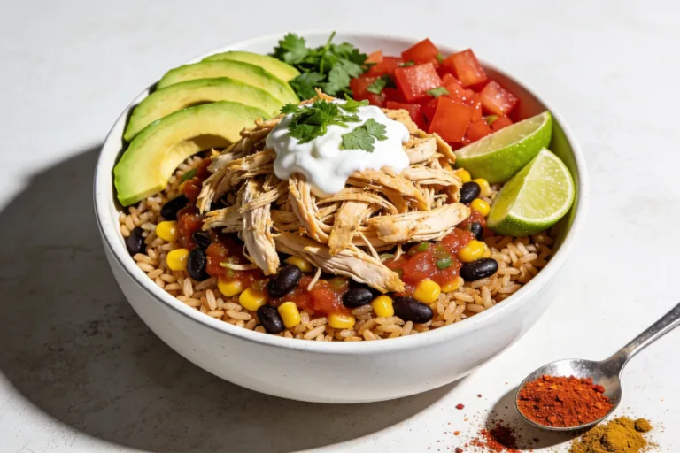 High Protein Crockpot Chicken Burrito Bowls