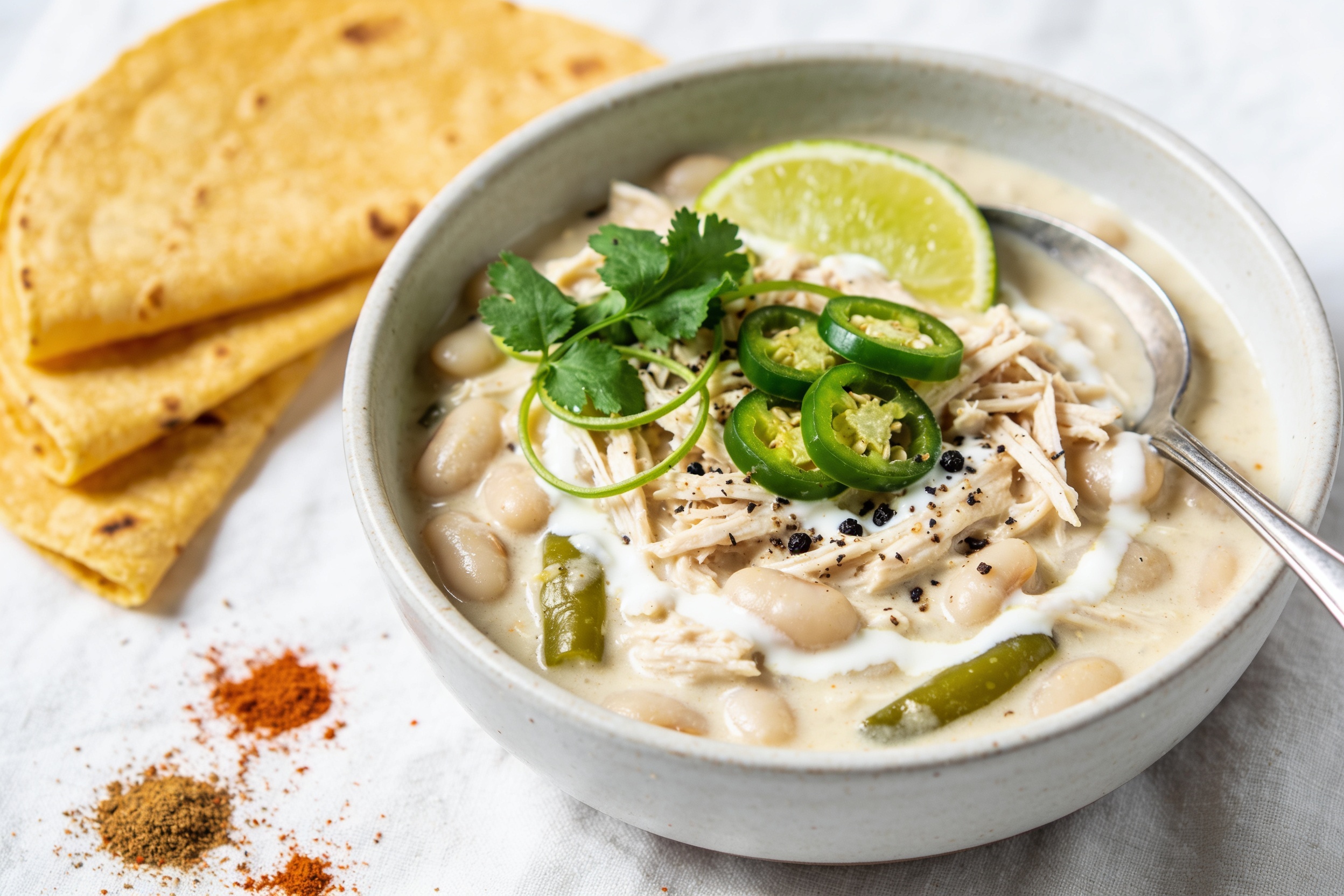 High Protein Crockpot White Chicken Chili
