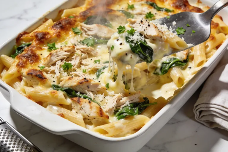 High Protein Rotisserie Chicken Alfredo Casserole