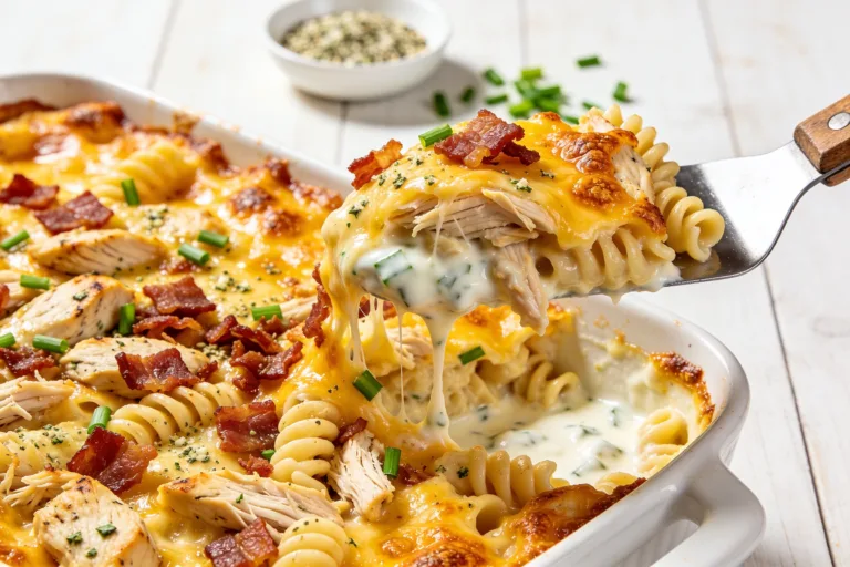 High Protein Rotisserie Chicken Bacon Ranch Casserole