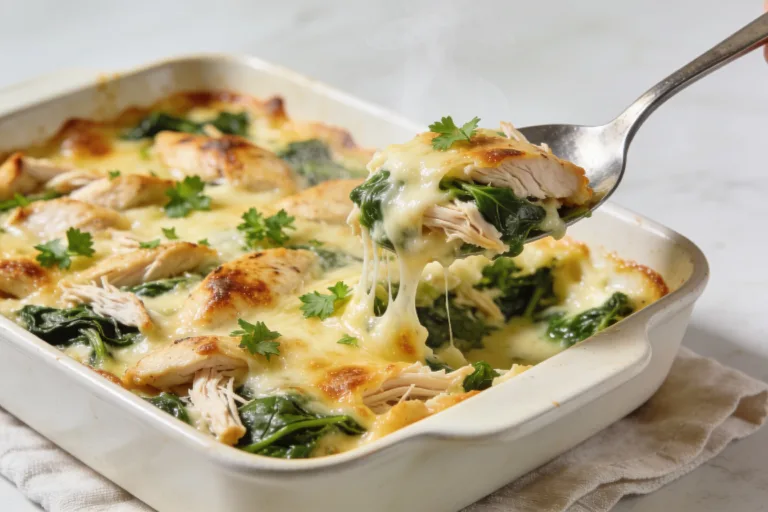 High Protein Rotisserie Chicken Spinach Casserole