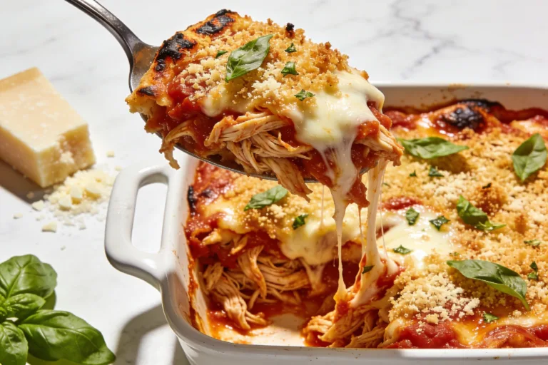 High Protein Rotisserie Chicken Parmesan Casserole