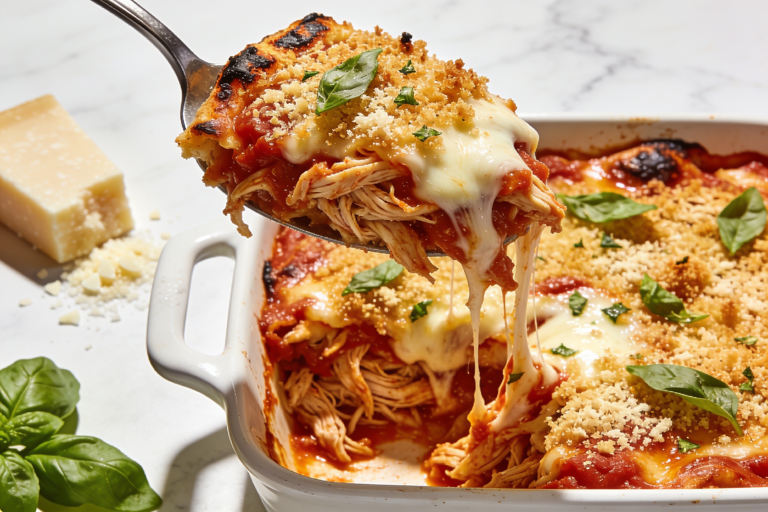 High Protein Rotisserie Chicken Parmesan Casserole
