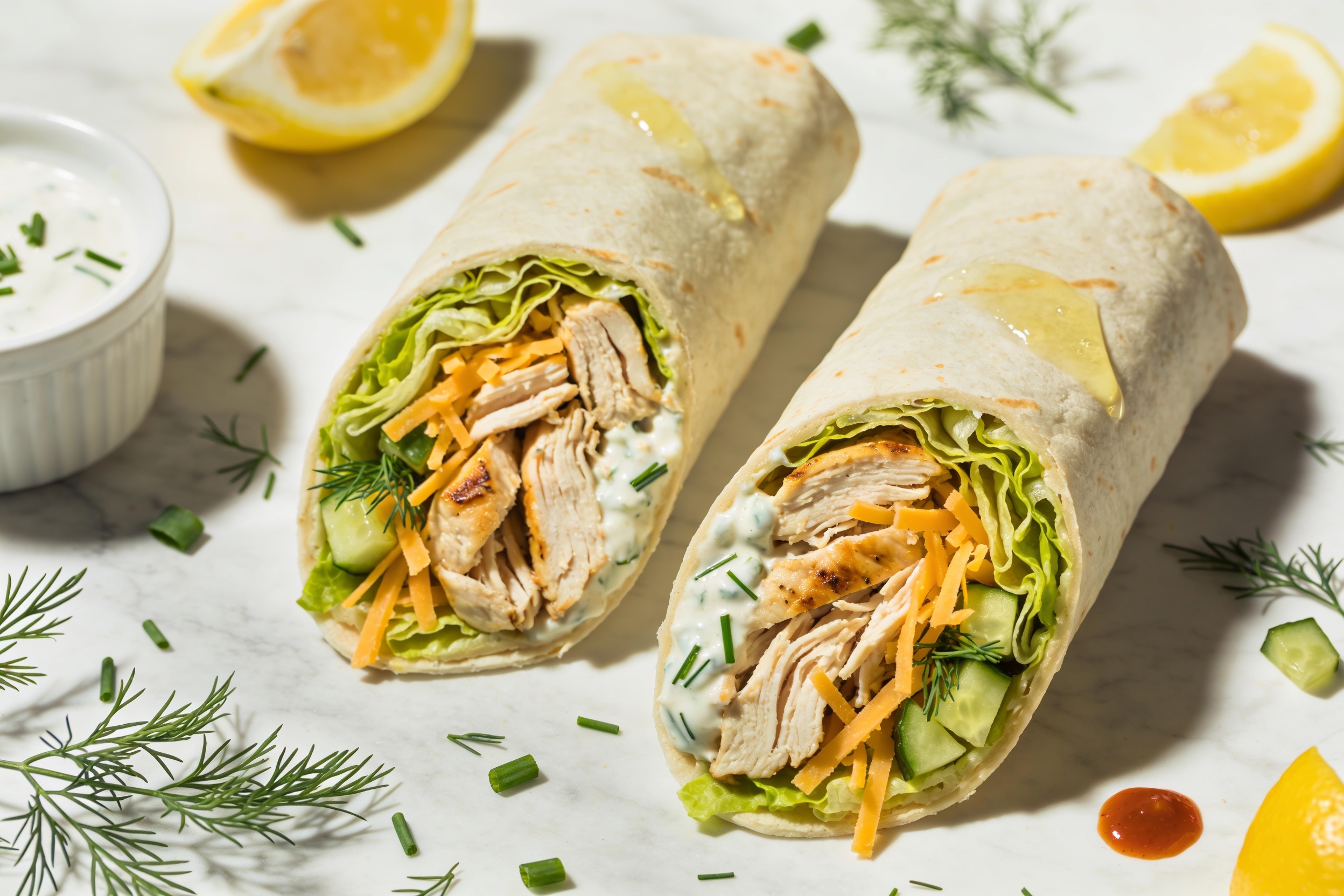 High Protein Rotisserie Chicken Ranch Wraps