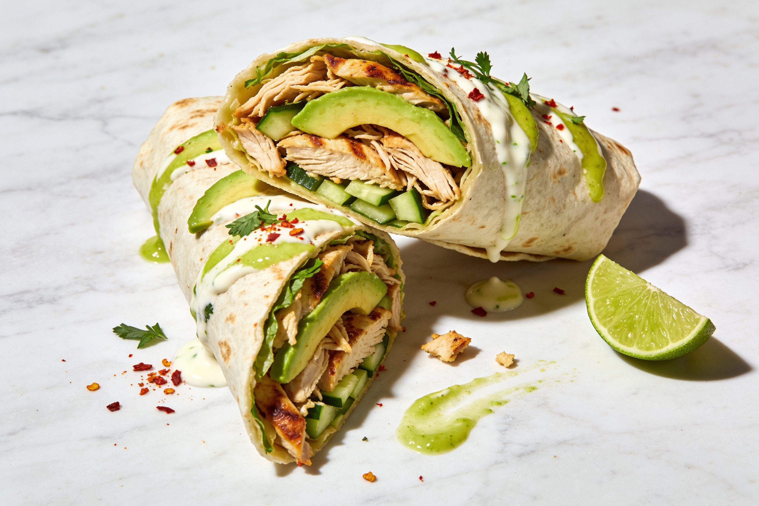 High Protein Rotisserie Chicken Avocado Wraps