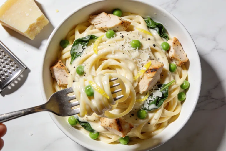 High Protein Rotisserie Chicken Alfredo Pasta