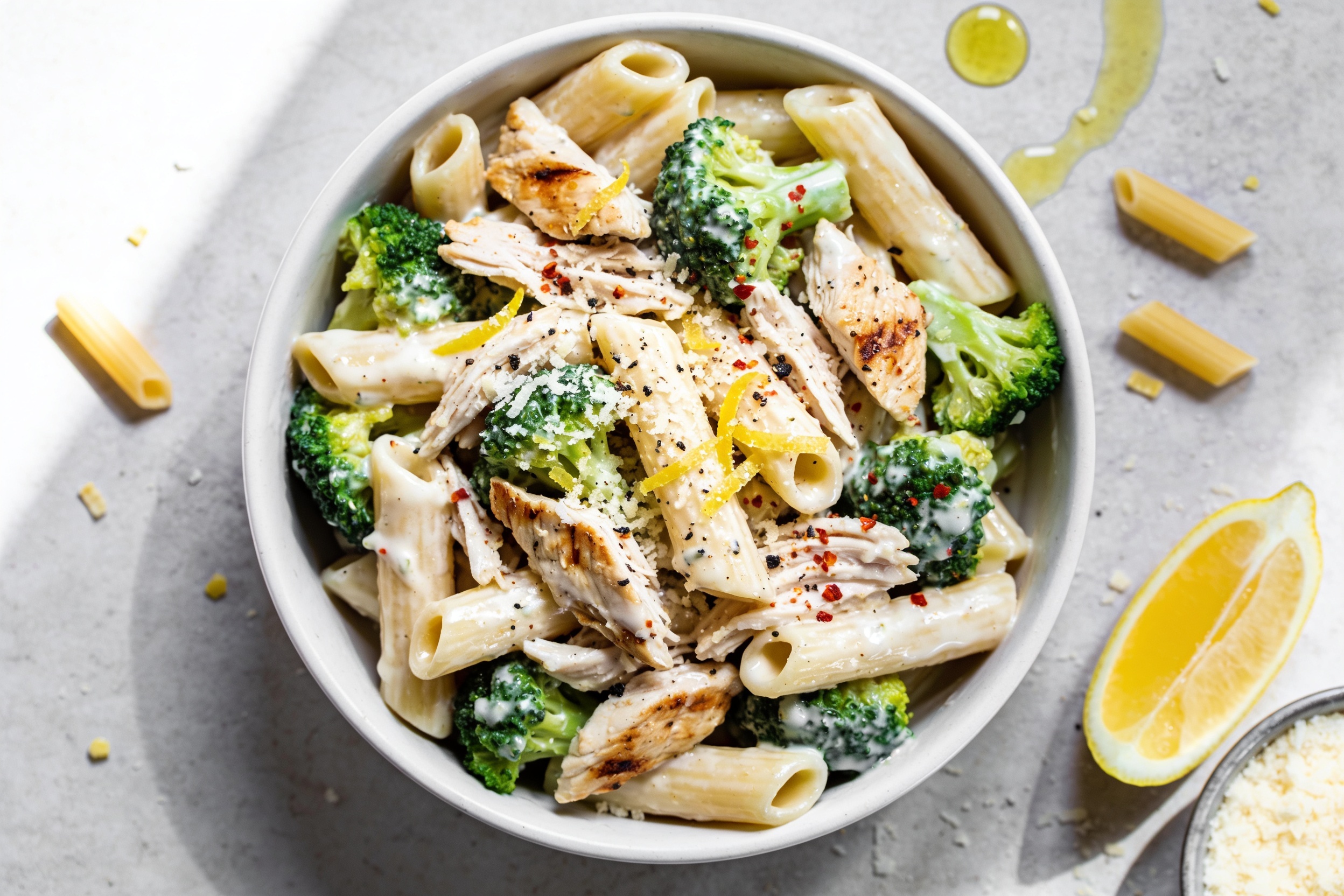 High Protein Rotisserie Chicken Broccoli Pasta