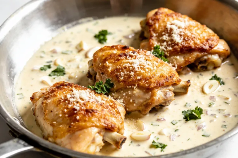 High Protein Creamy Garlic Chicken Thighs