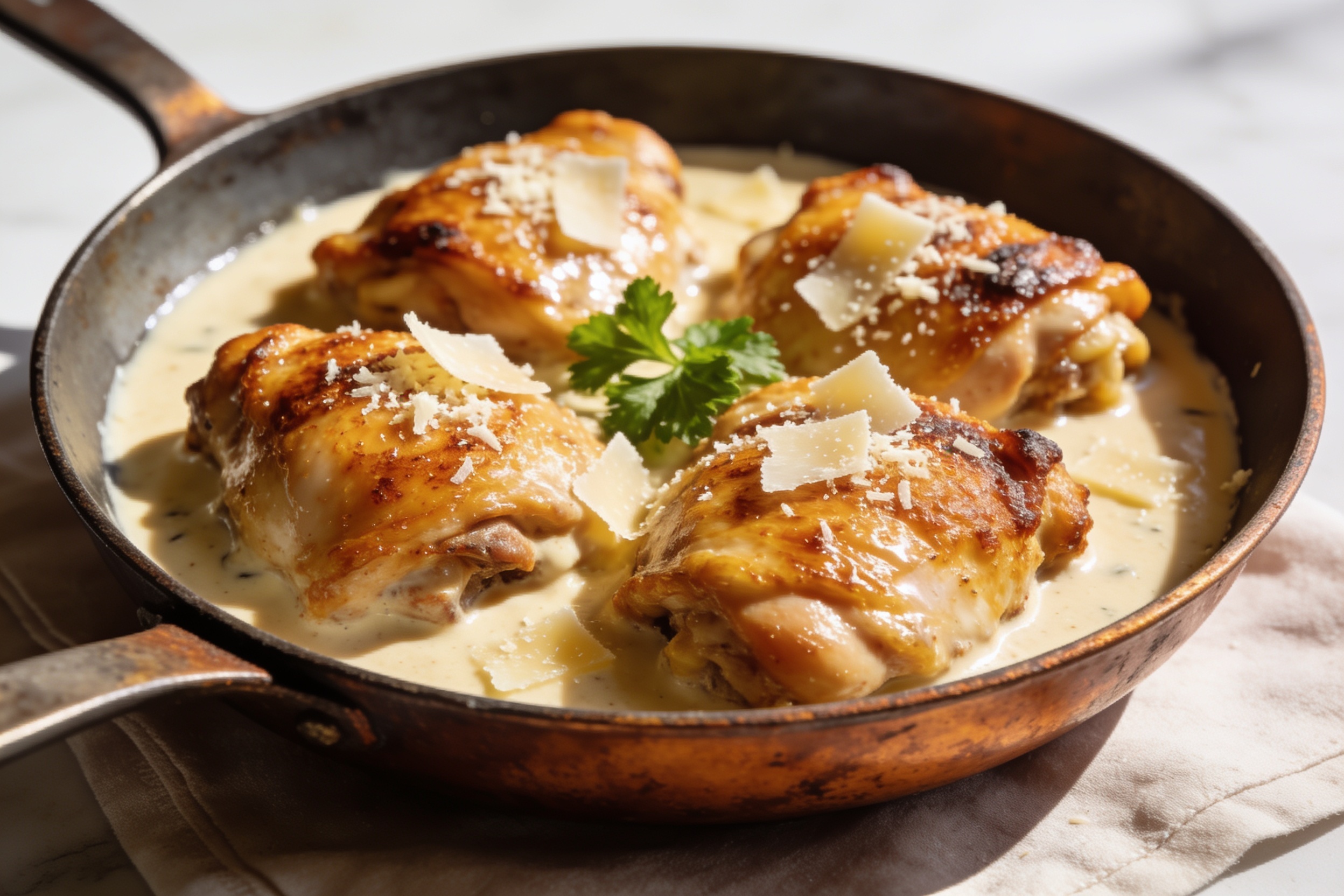 High Protein Creamy Parmesan Chicken Thighs